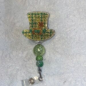 Glittery Green Top Hat Badge Reel